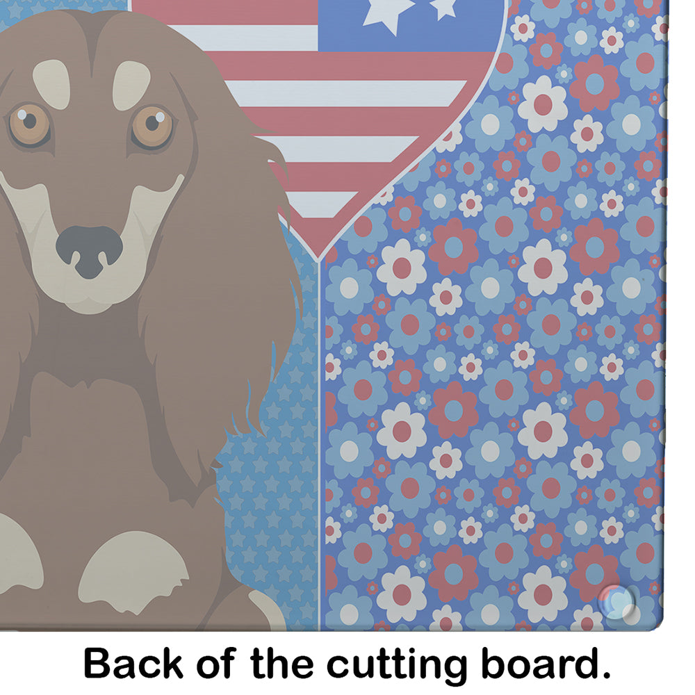 Longhair Chocolate and Cream Dachshund USA American Glass Cutting Board Large - the-store.com