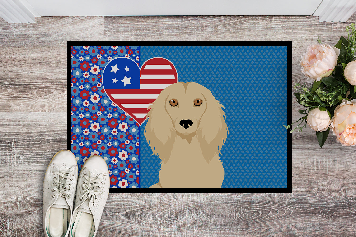 Longhair Cream Dachshund USA American Indoor or Outdoor Mat 24x36 - the-store.com