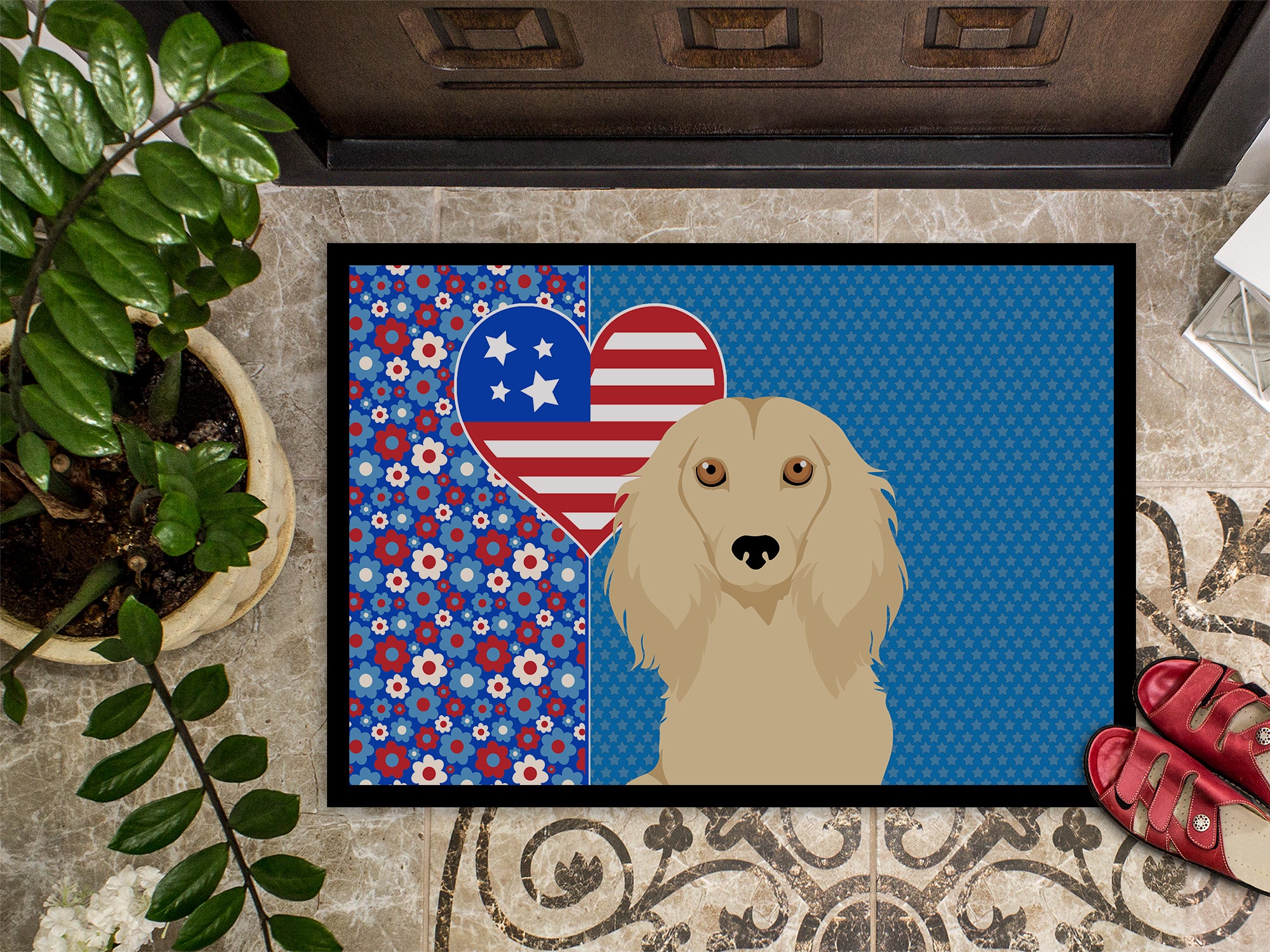 Longhair Cream Dachshund USA American Indoor or Outdoor Mat 24x36 - the-store.com