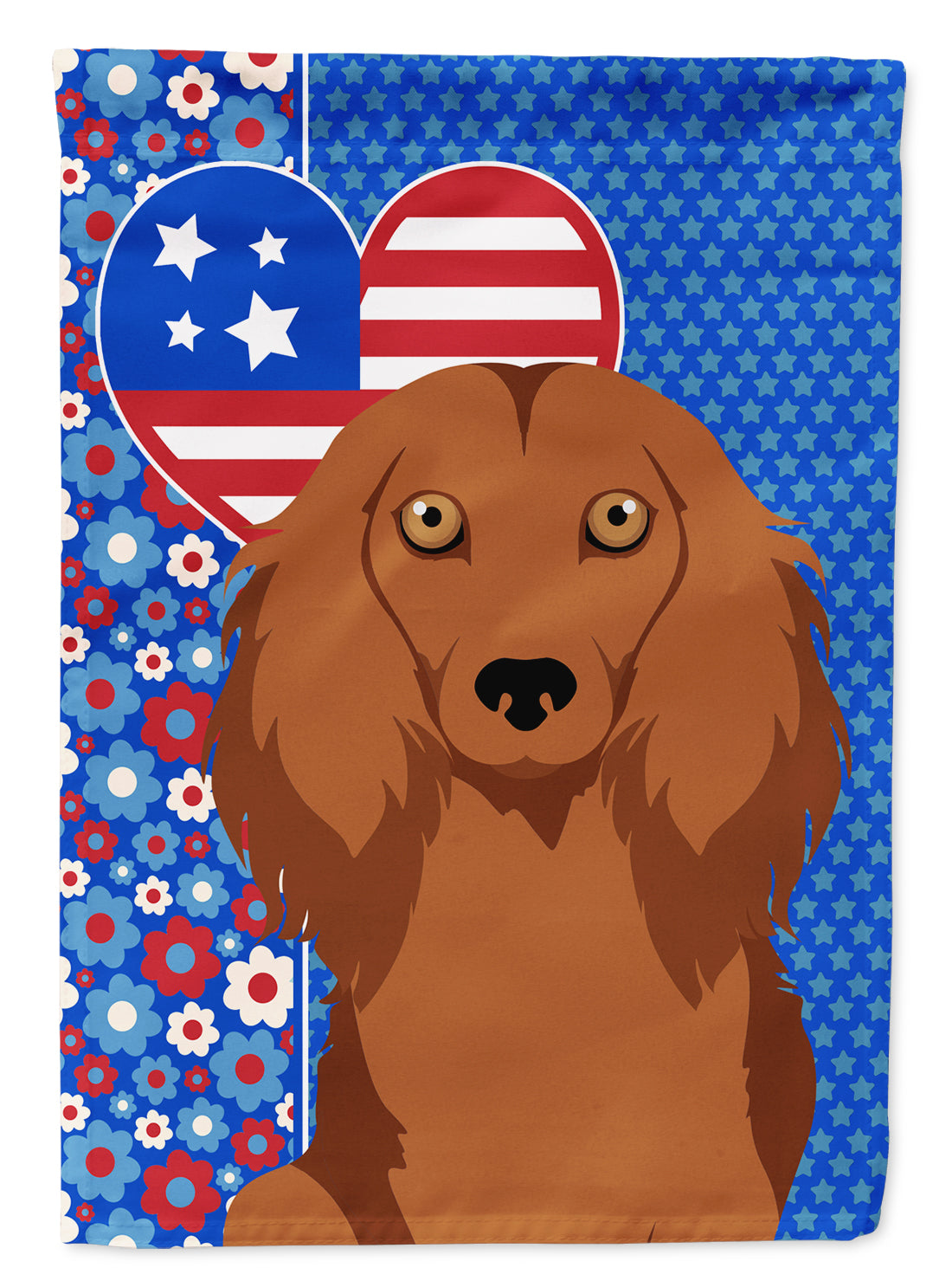 Longhair Red Dachshund USA American Flag Garden Size  the-store.com.