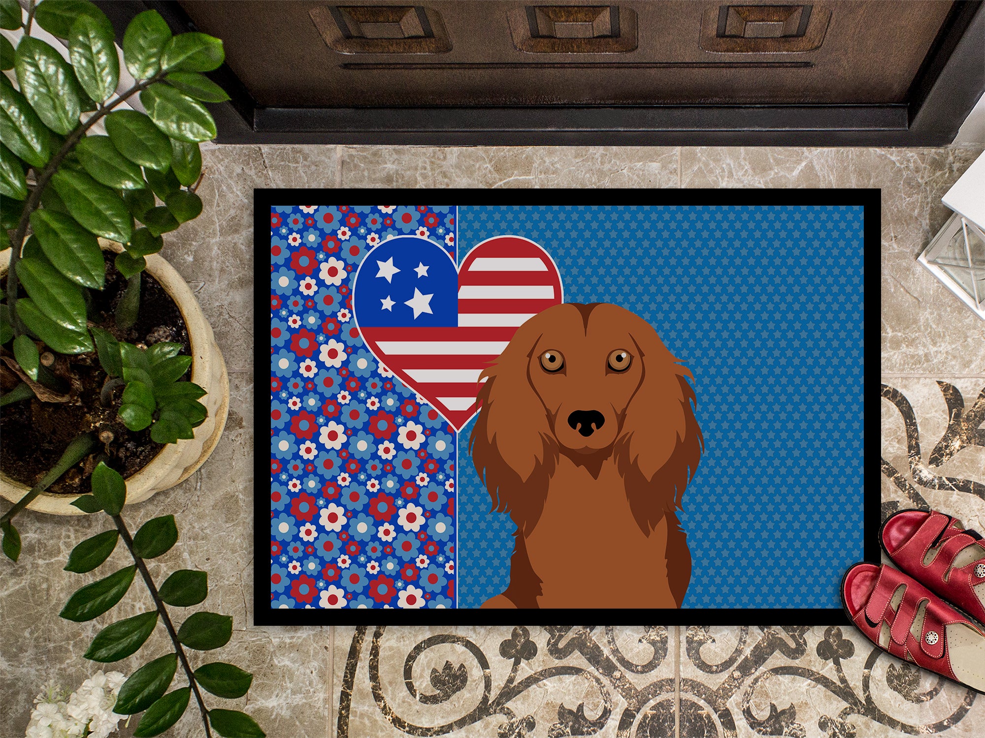 Longhair Red Dachshund USA American Indoor or Outdoor Mat 24x36 - the-store.com