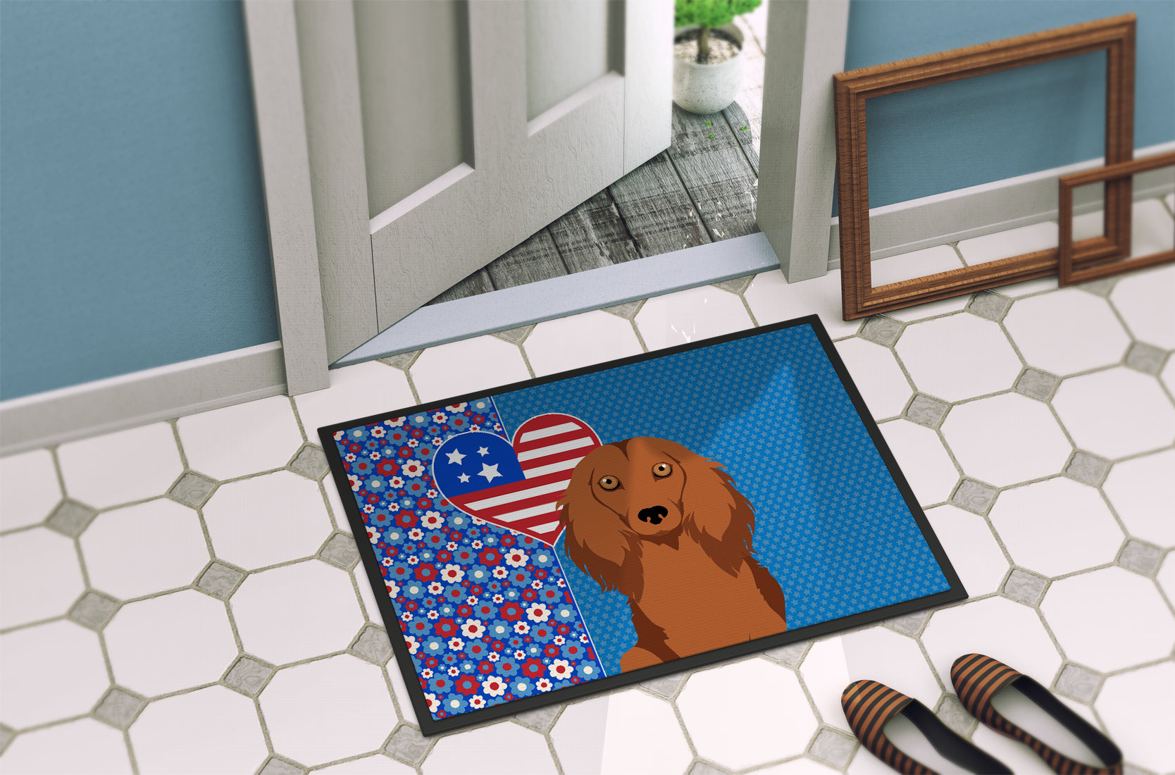 Longhair Red Dachshund USA American Indoor or Outdoor Mat 24x36 - the-store.com