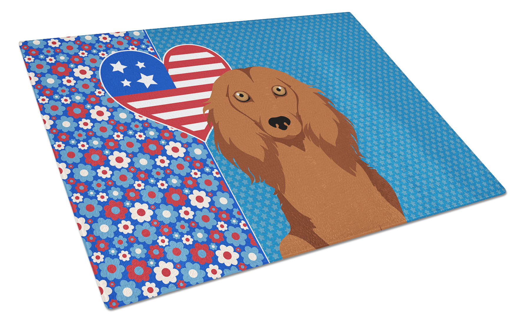 Buy this Longhair Red Dachshund USA American Glass Cutting Board Large