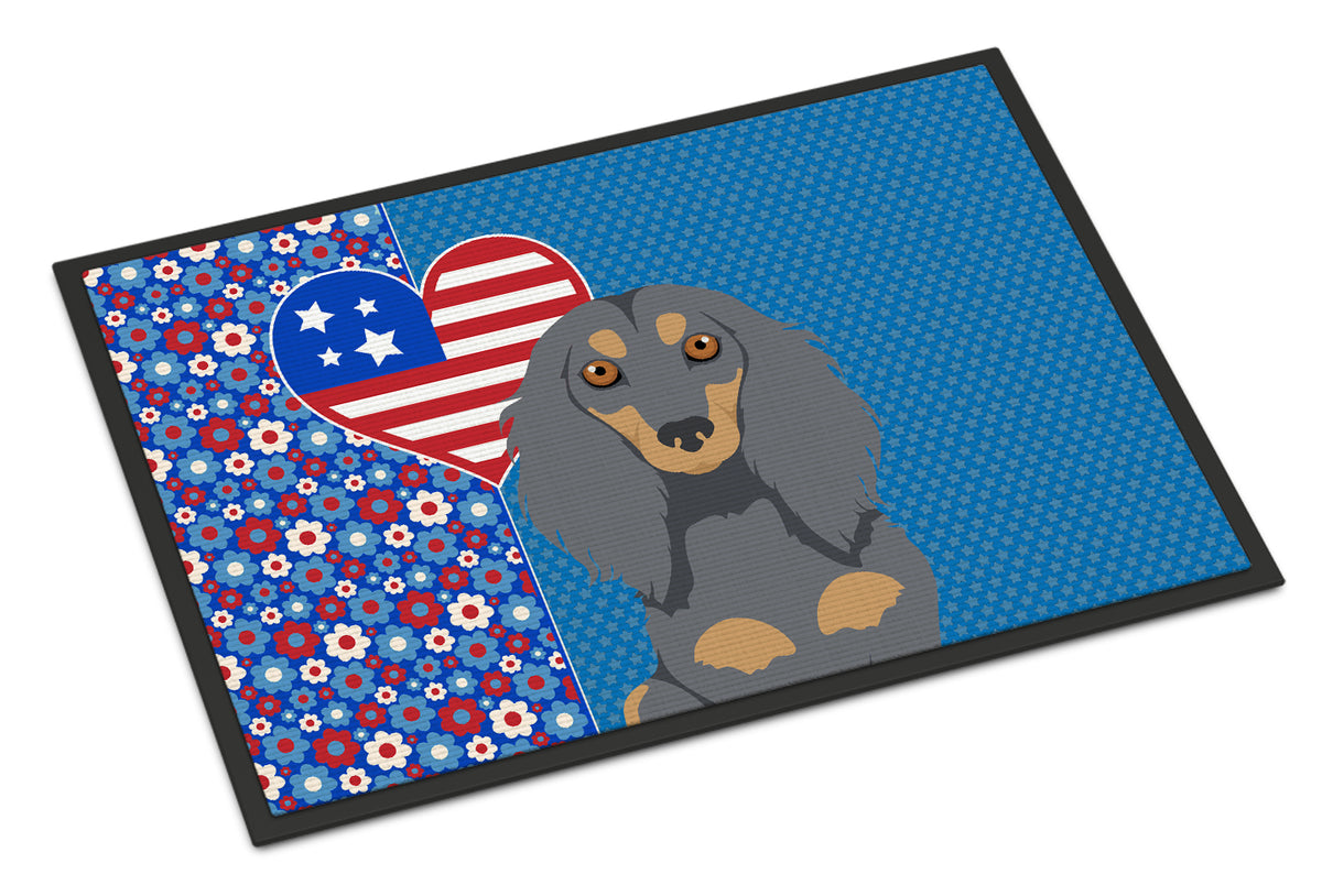 Buy this Longhair Blue and Tan Dachshund USA American Indoor or Outdoor Mat 24x36