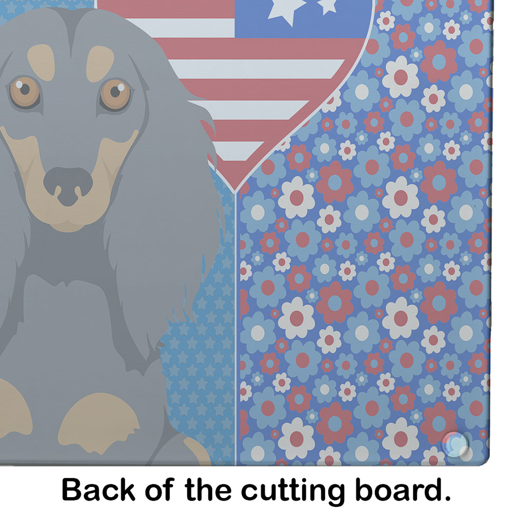 Longhair Blue and Tan Dachshund USA American Glass Cutting Board Large - the-store.com