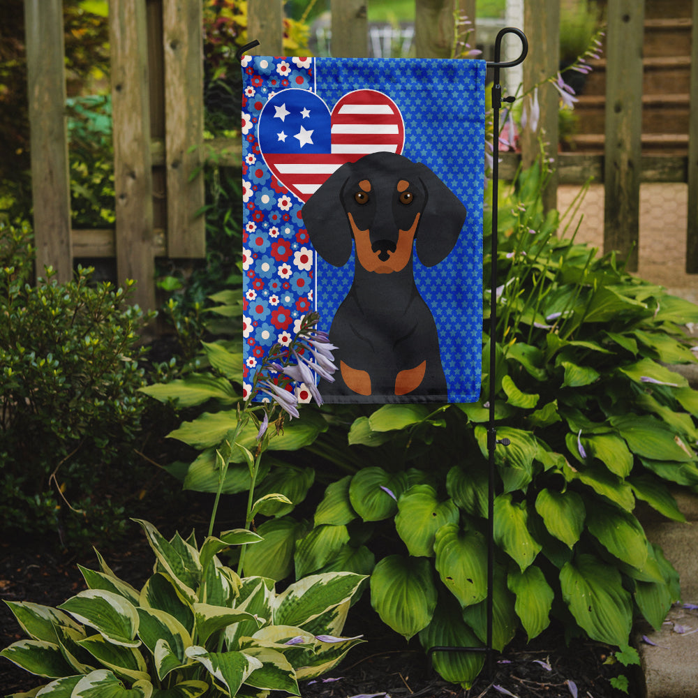 Black and Tan Dachshund USA American Flag Garden Size