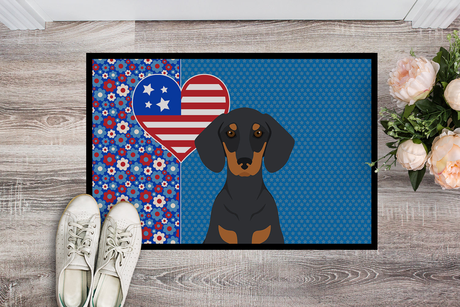 Buy this Black and Tan Dachshund USA American Indoor or Outdoor Mat 24x36