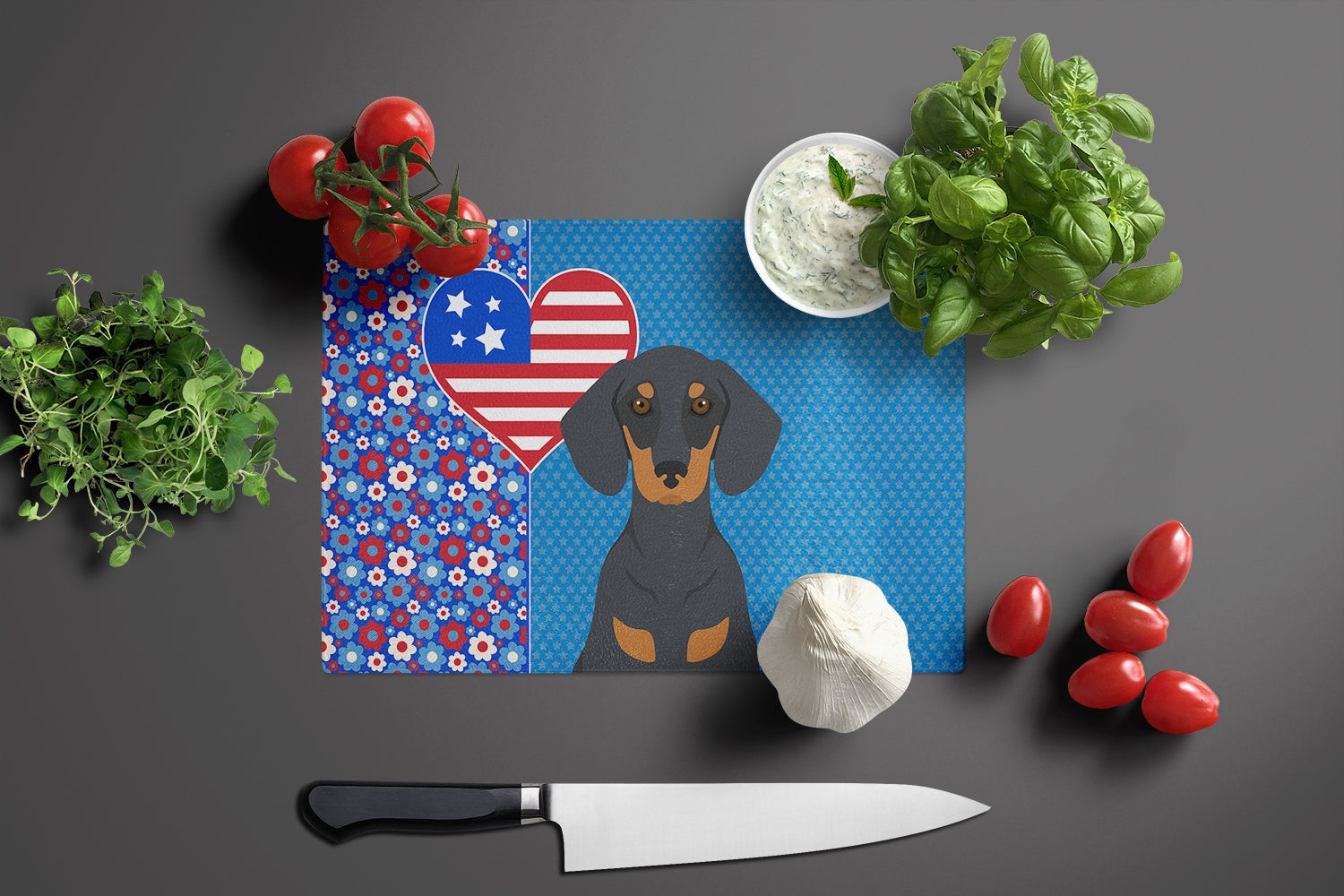 Black and Tan Dachshund USA American Glass Cutting Board Large - the-store.com