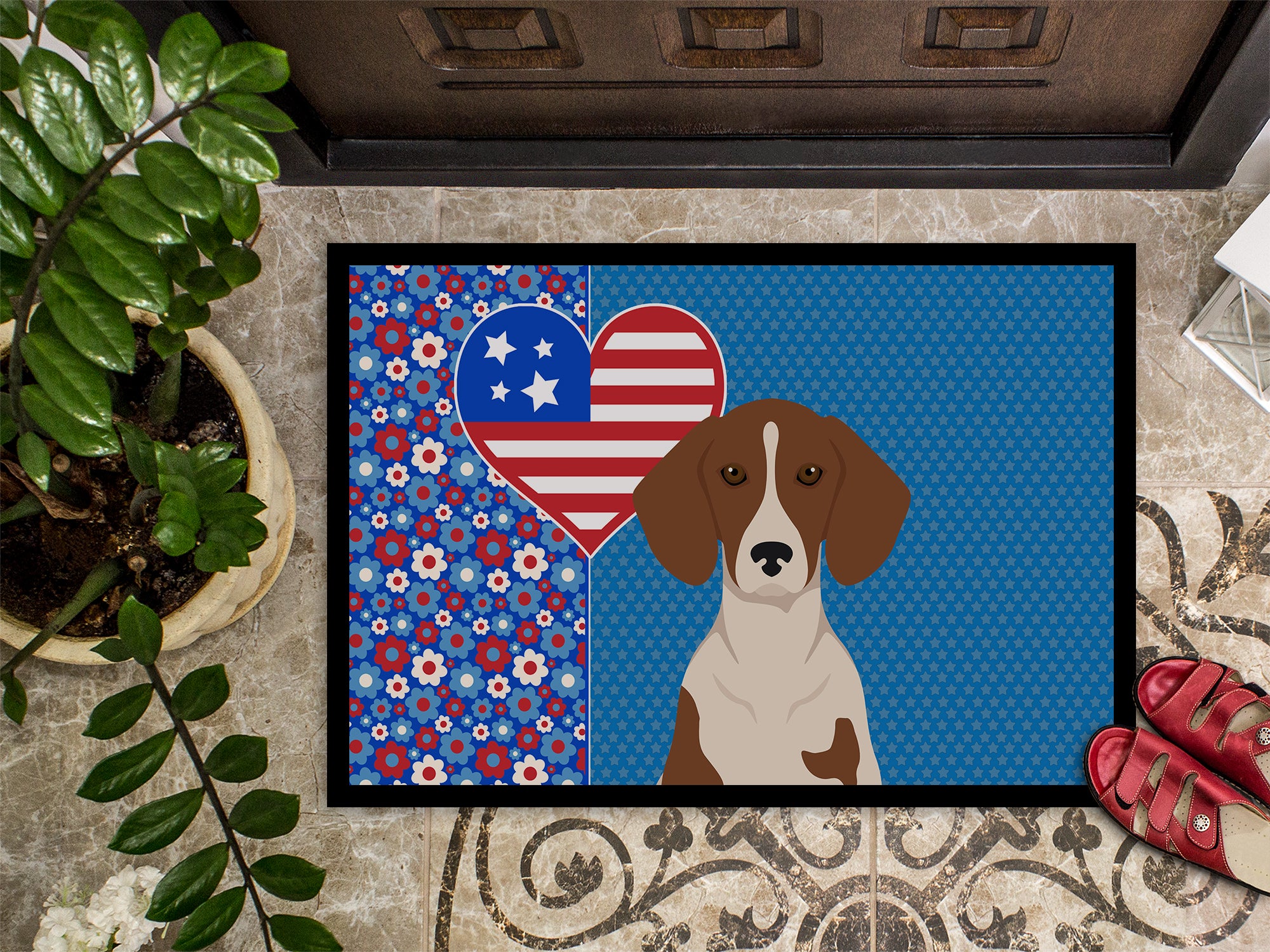 Red Piebald Dachshund USA American Indoor or Outdoor Mat 24x36 - the-store.com