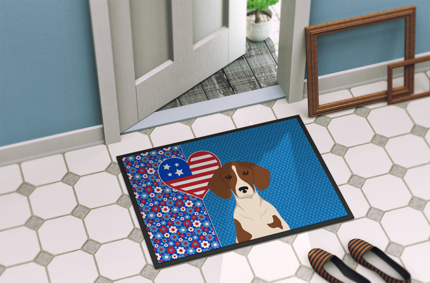 Red Piebald Dachshund USA American Indoor or Outdoor Mat 24x36 - the-store.com