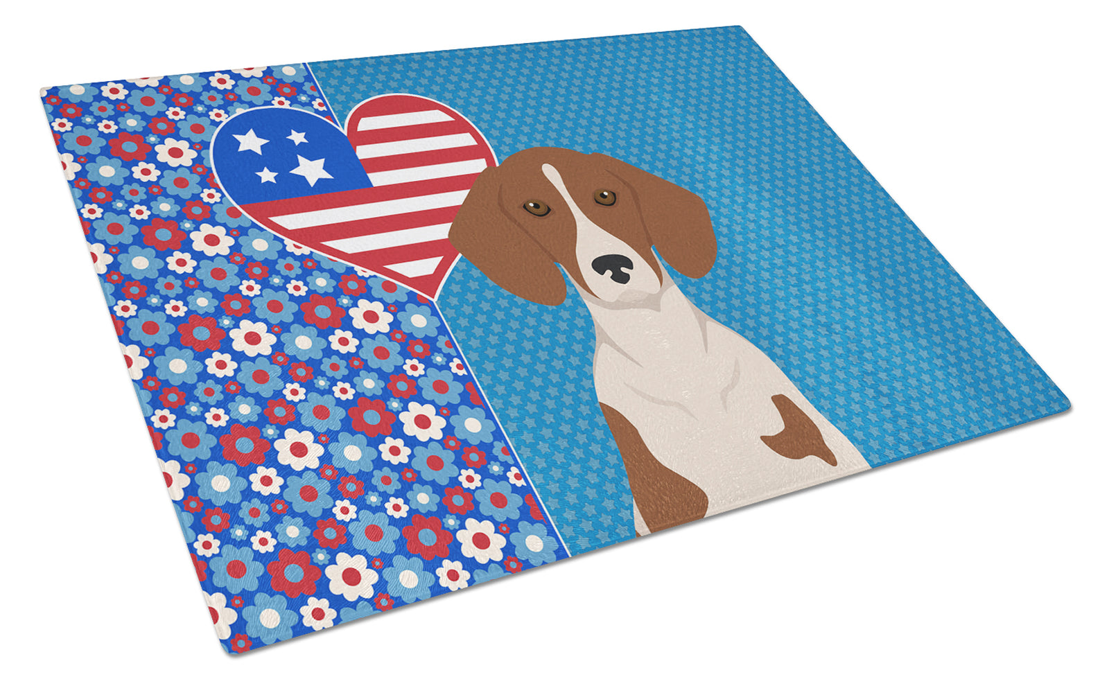 Buy this Red Piebald Dachshund USA American Glass Cutting Board Large