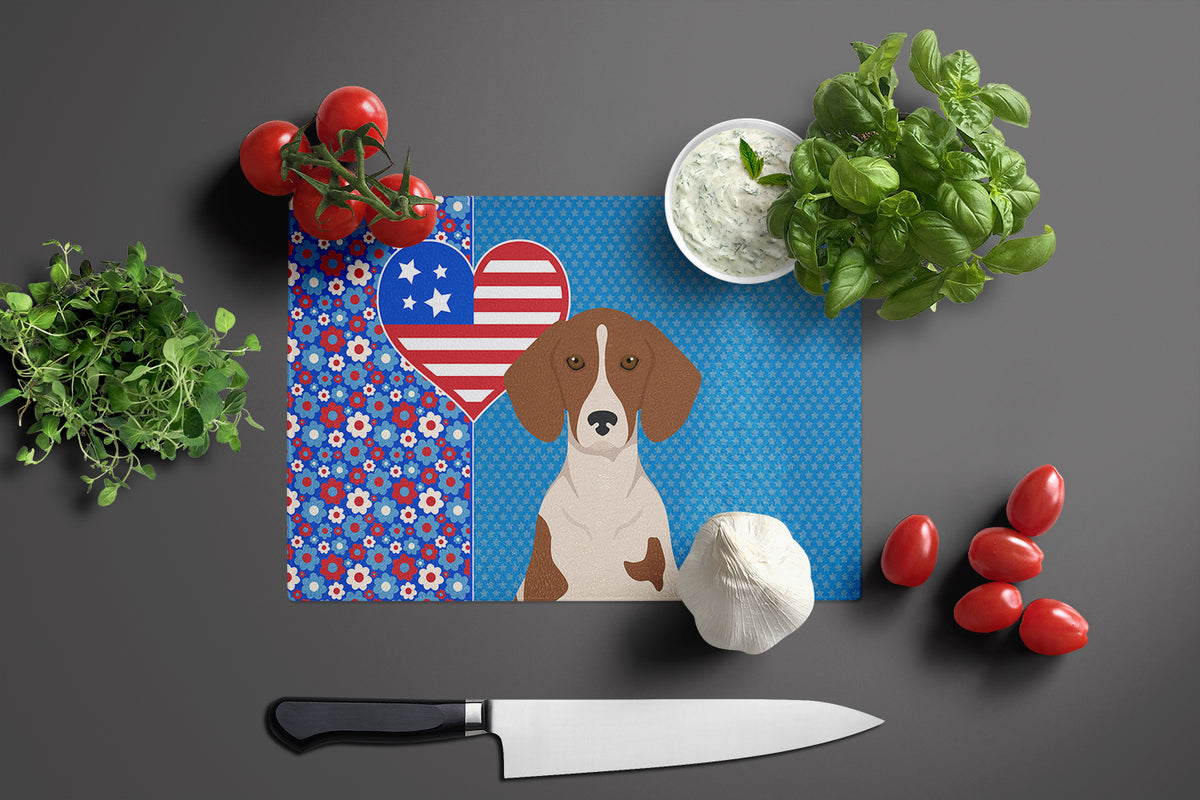 Caroline's Treasures Red Piebald Dachshund USA American Glass Cutting Boards – Durable, Decorative Kitchen Art Large