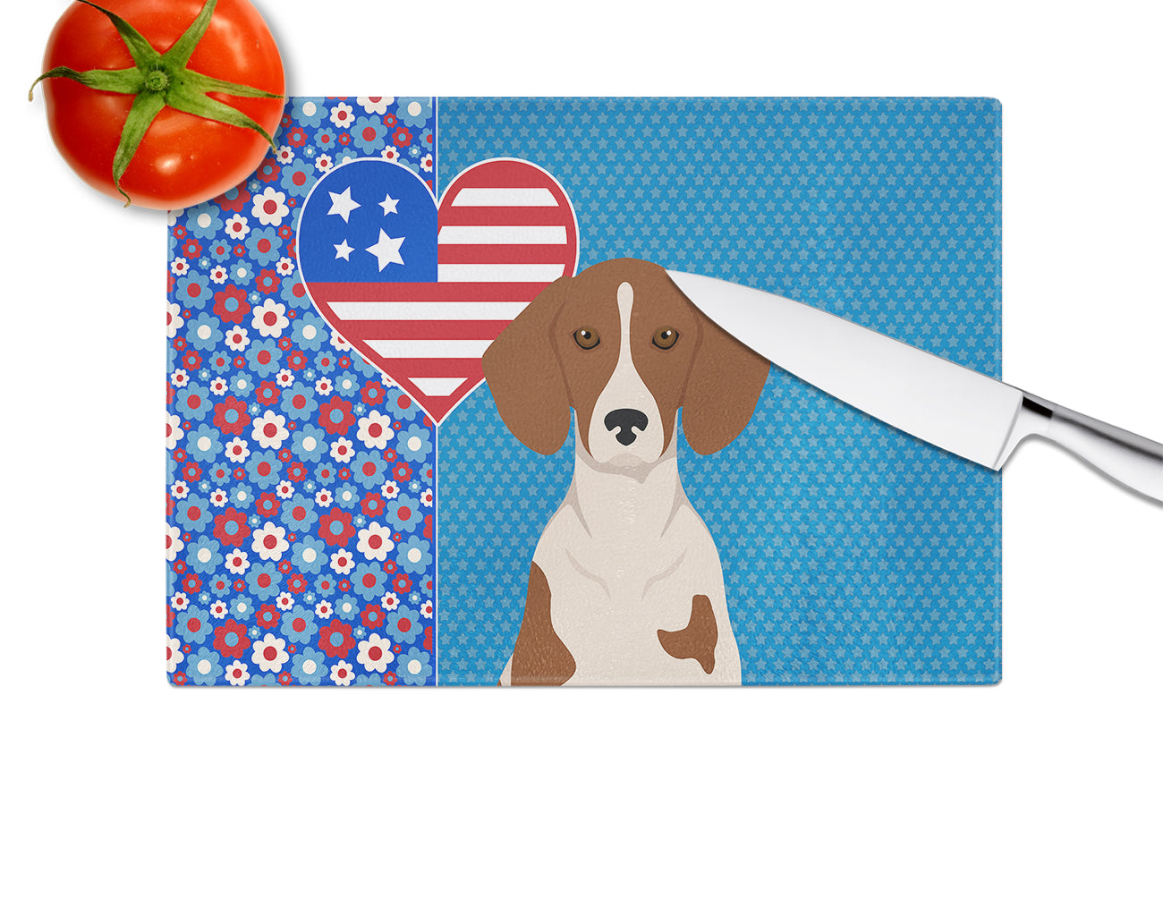 Red Piebald Dachshund USA American Glass Cutting Board Large - the-store.com