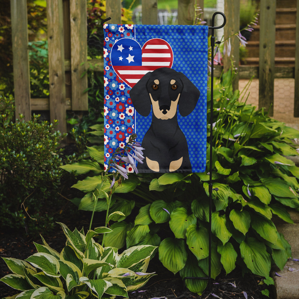Black and Cream Dachshund USA American Flag Garden Size