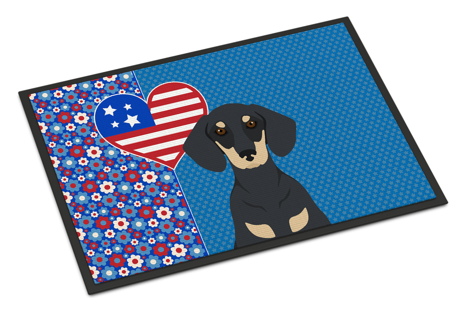 Buy this Black and Cream Dachshund USA American Indoor or Outdoor Mat 24x36