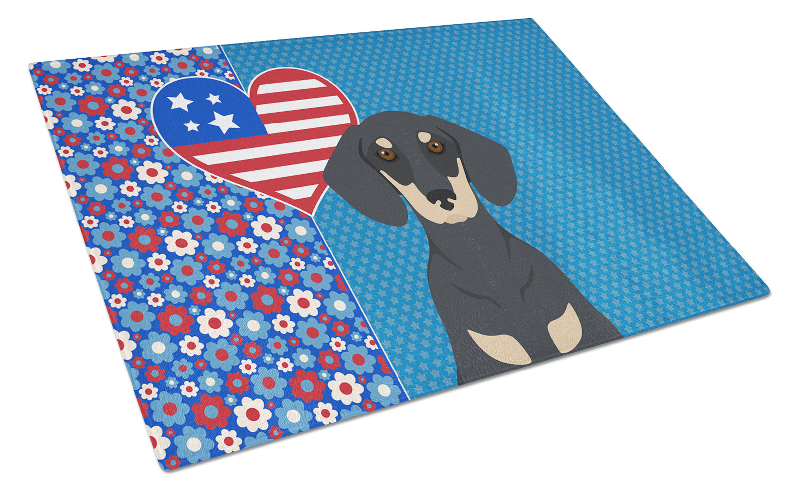 Buy this Black and Cream Dachshund USA American Glass Cutting Board Large