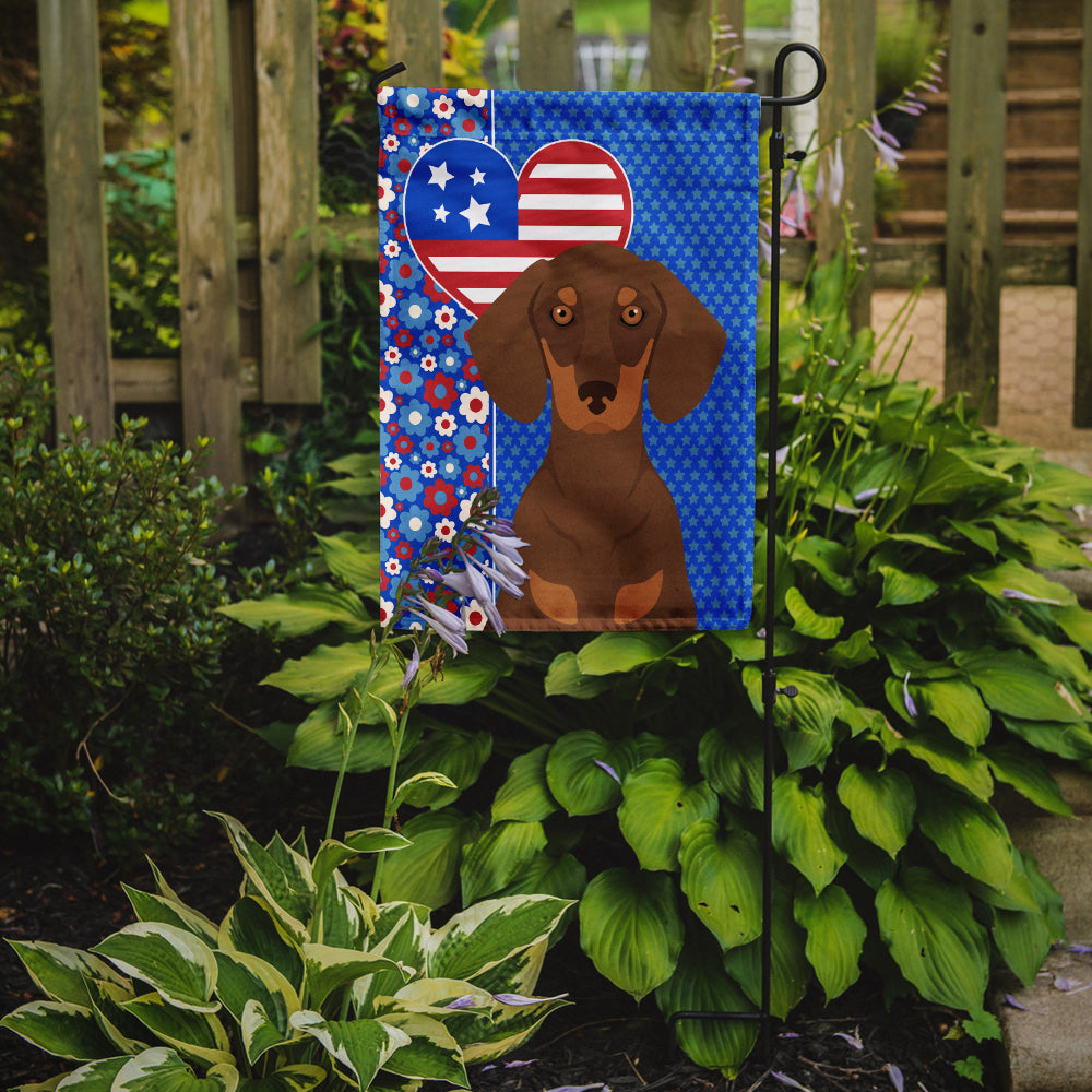 Chocolate and Tan Dachshund USA American Flag Garden Size