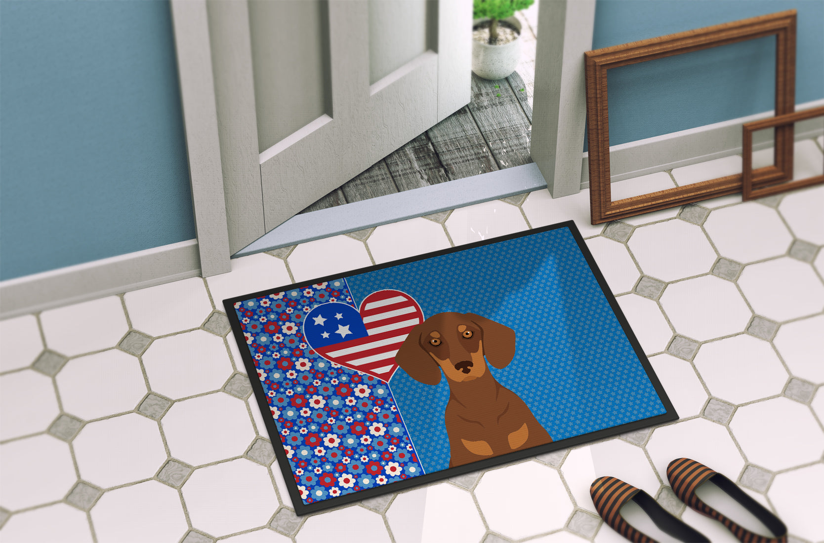 Chocolate and Tan Dachshund USA American Indoor or Outdoor Mat 24x36 - the-store.com