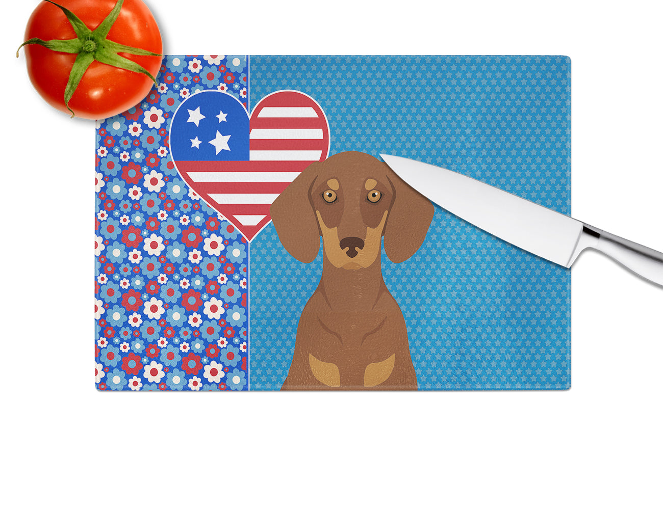 Chocolate and Tan Dachshund USA American Glass Cutting Board Large - the-store.com