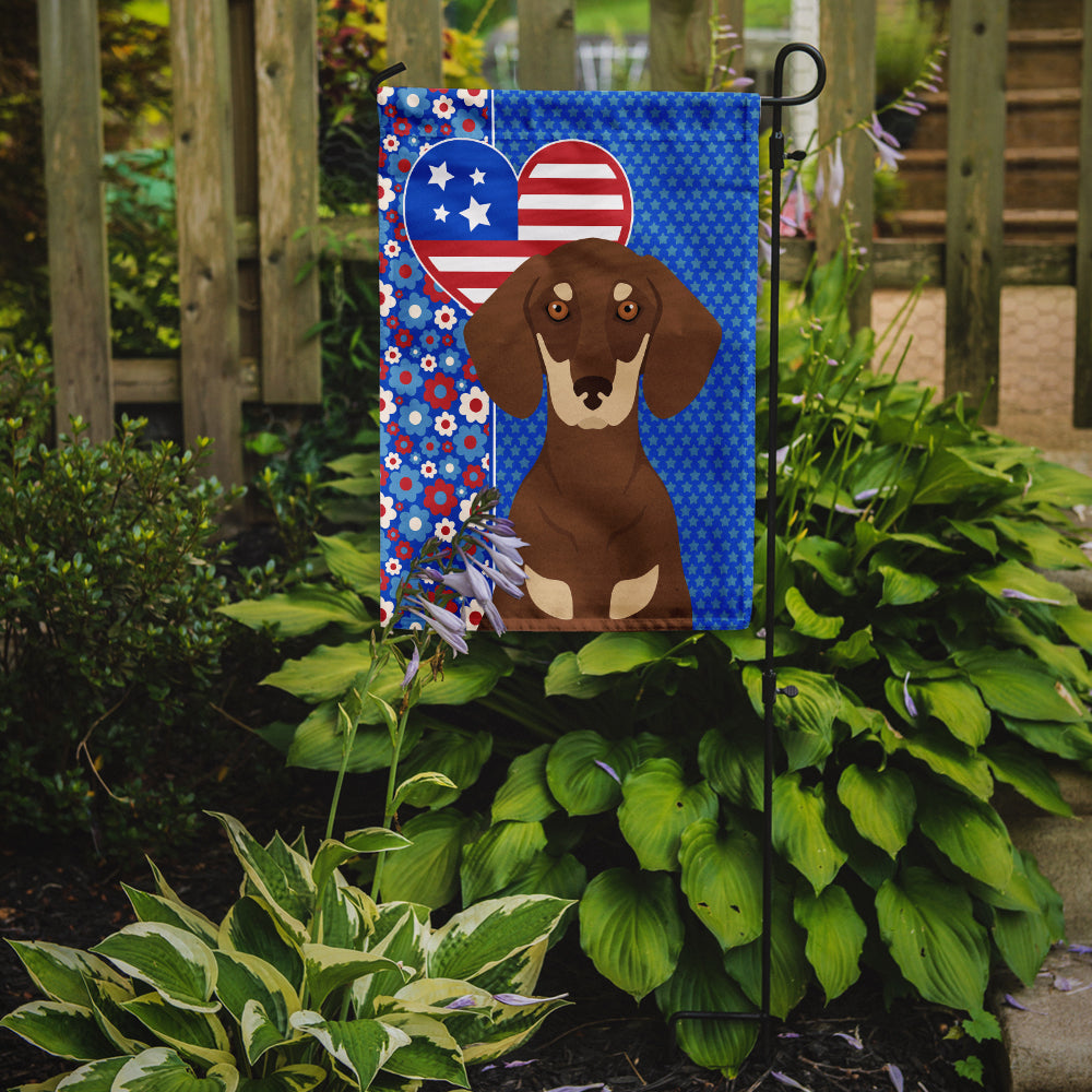 Chocolate and Cream Dachshund USA American Flag Garden Size  the-store.com.