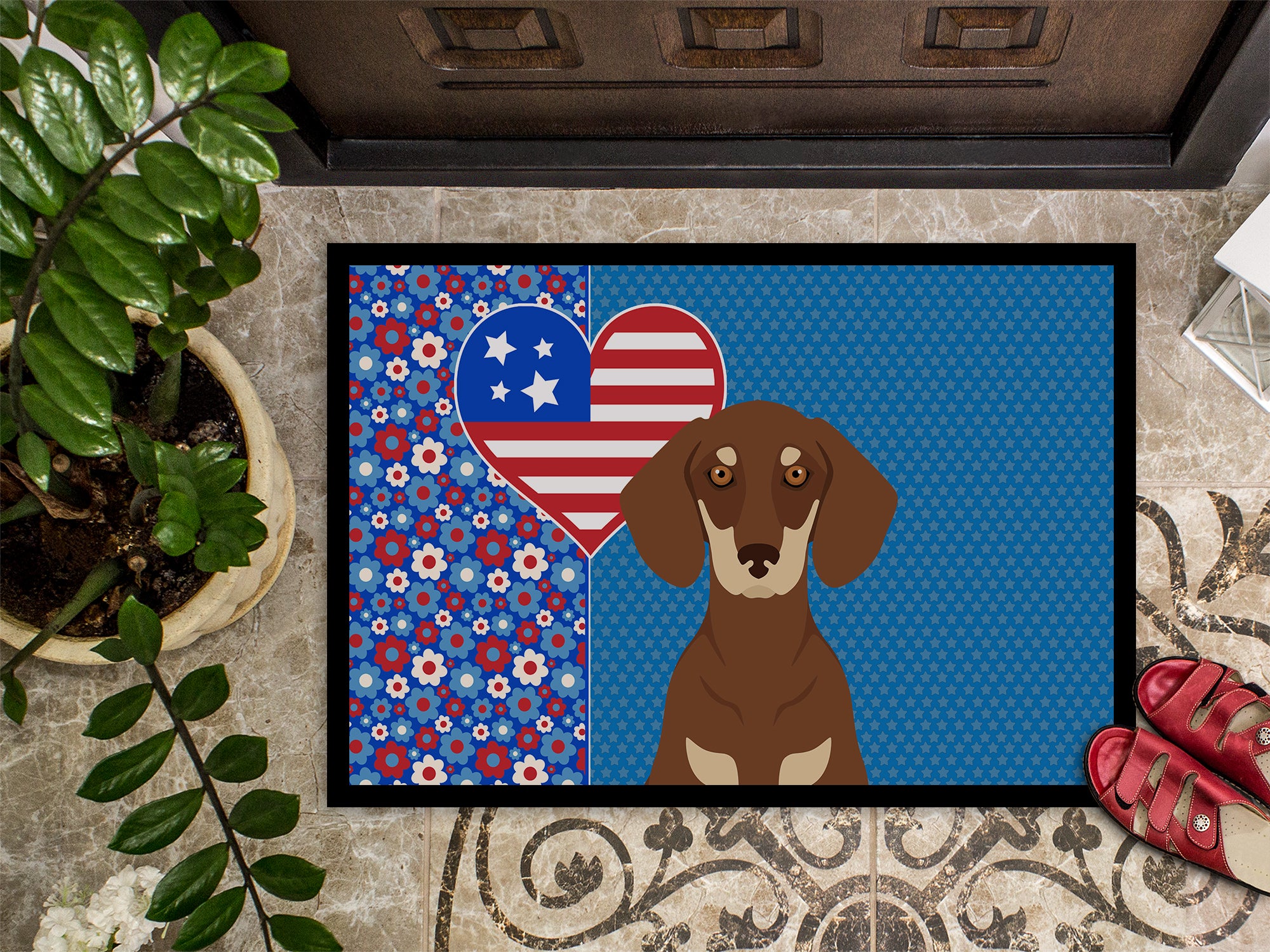 Chocolate and Cream Dachshund USA American Indoor or Outdoor Mat 24x36 - the-store.com