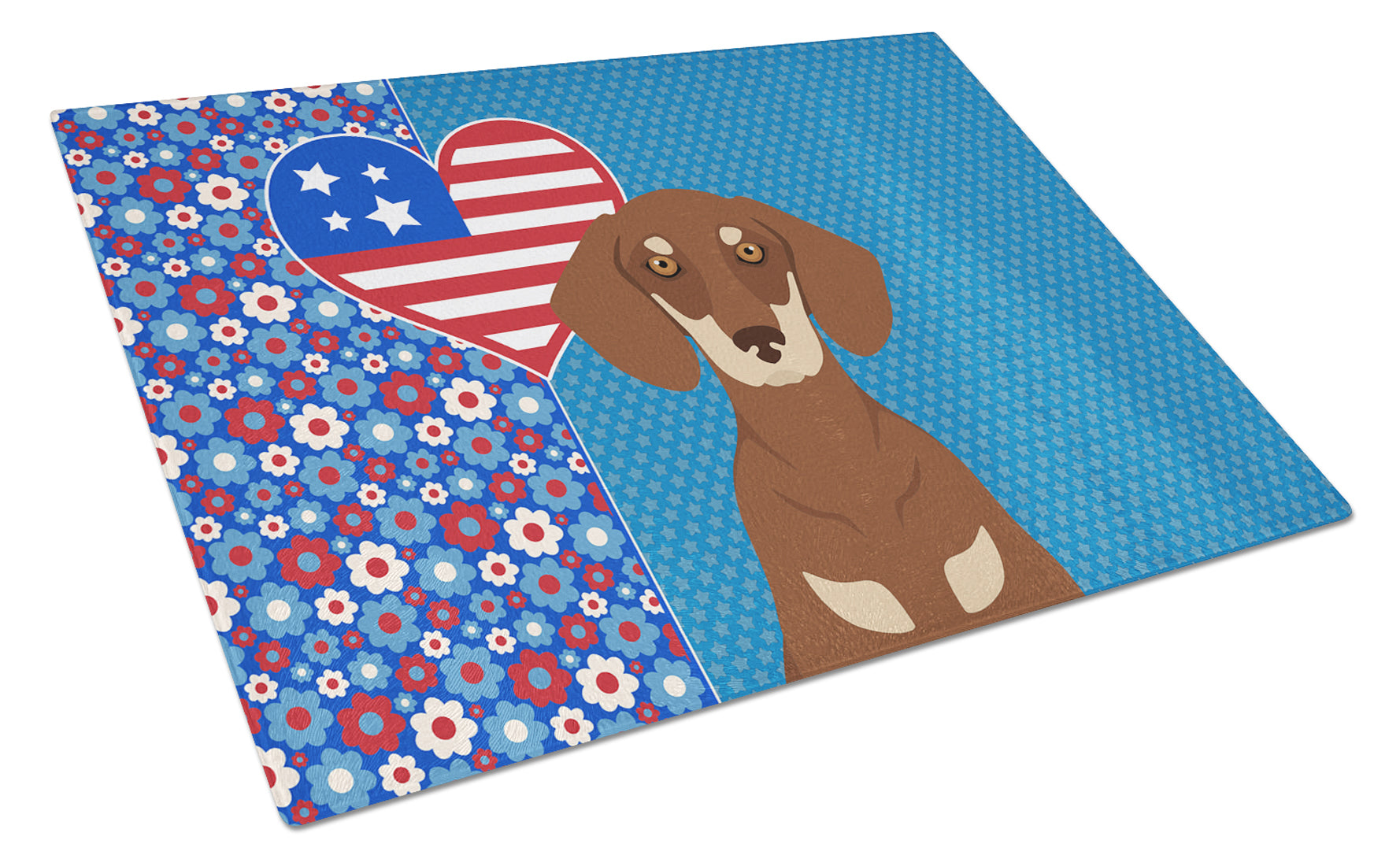 Buy this Chocolate and Cream Dachshund USA American Glass Cutting Board Large