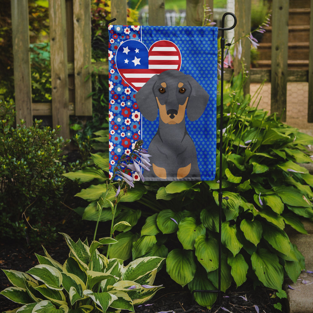 Blue and Tan Dachshund USA American Flag Garden Size