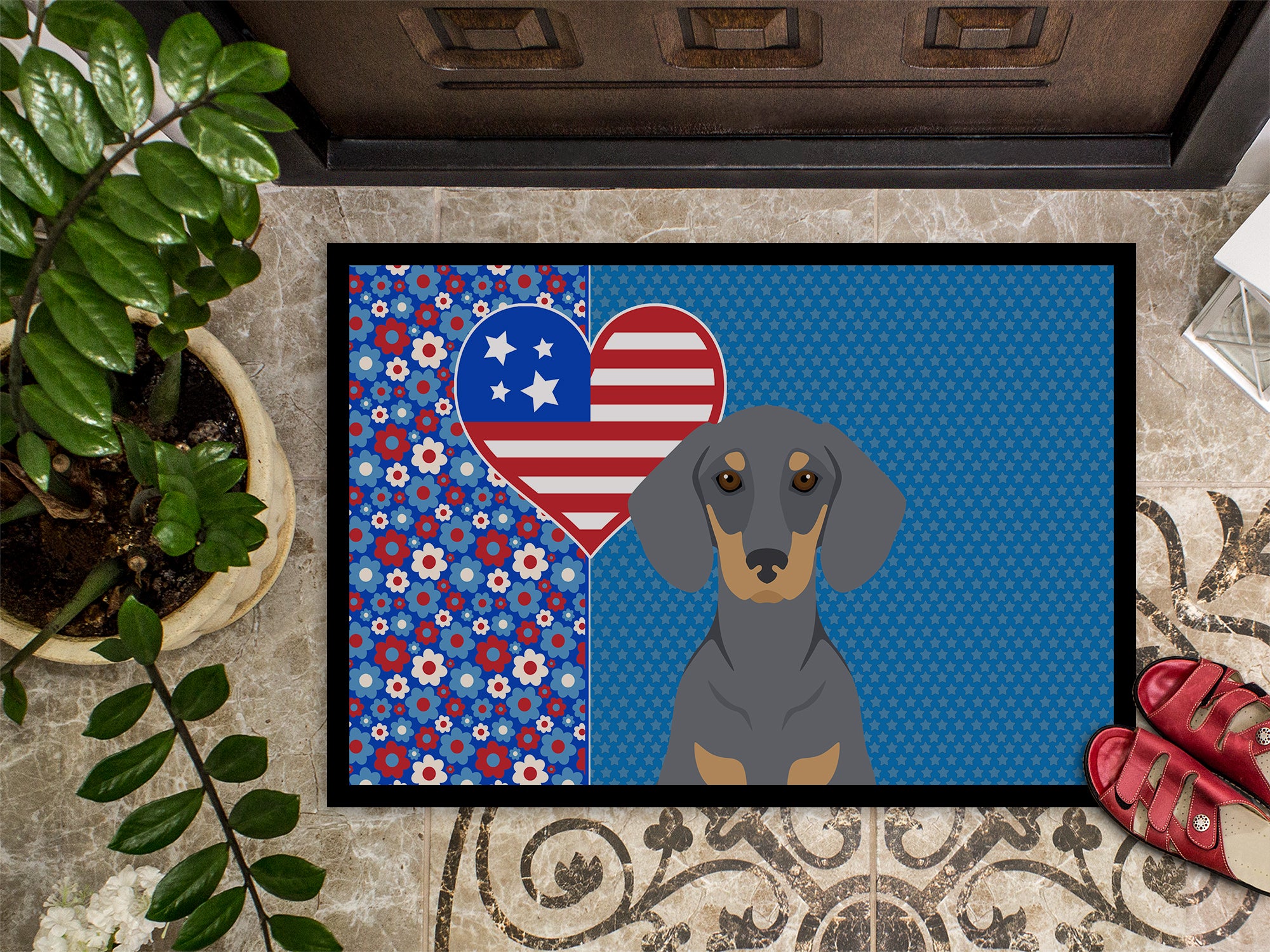 Blue and Tan Dachshund USA American Indoor or Outdoor Mat 24x36 - the-store.com