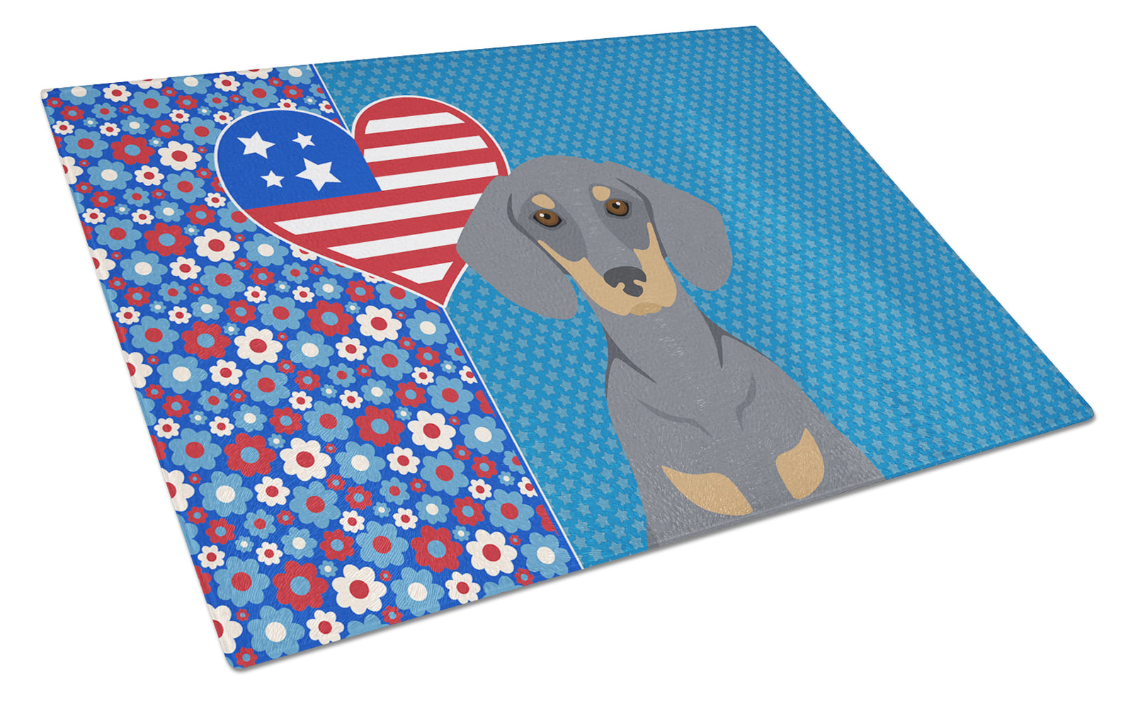 Buy this Blue and Tan Dachshund USA American Glass Cutting Board Large