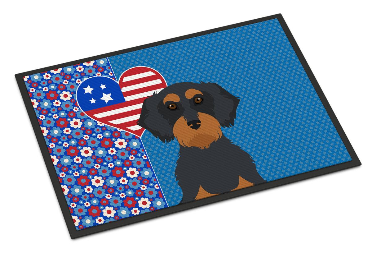 Buy this Wirehair Black and Tan Dachshund USA American Indoor or Outdoor Mat 24x36