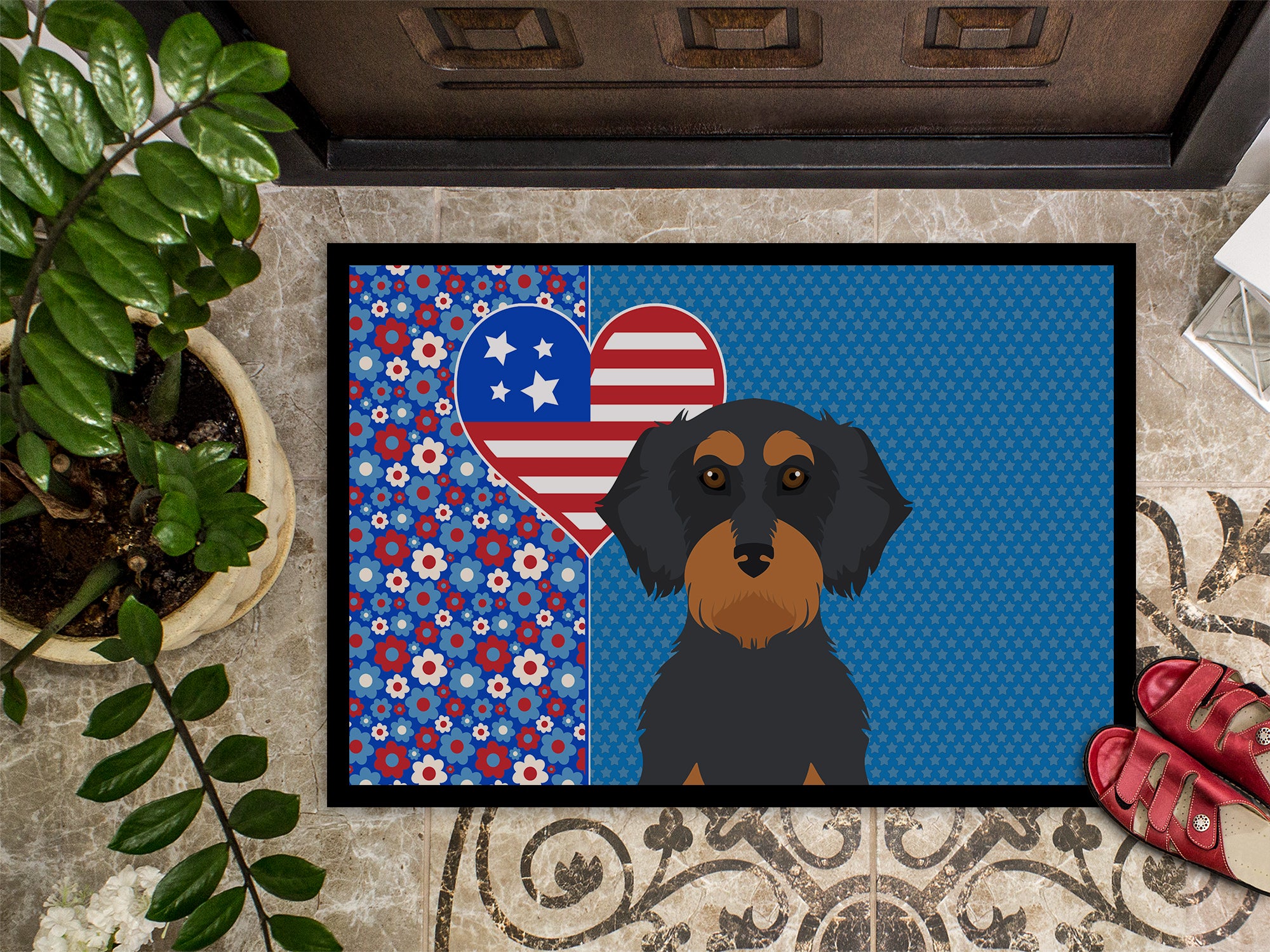 Wirehair Black and Tan Dachshund USA American Indoor or Outdoor Mat 24x36 - the-store.com
