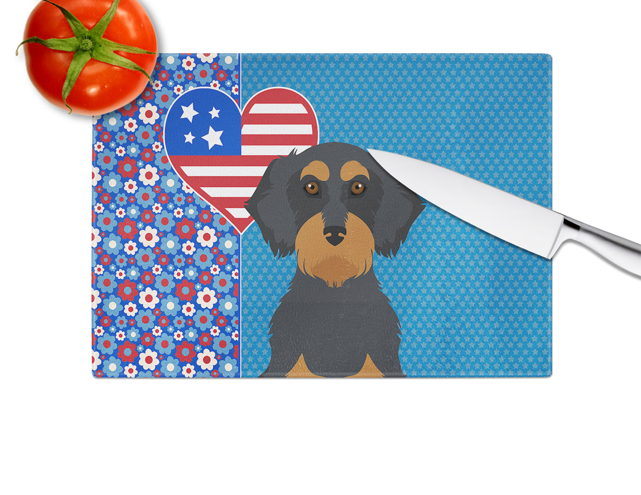 Wirehair Black and Tan Dachshund USA American Glass Cutting Board Large - the-store.com