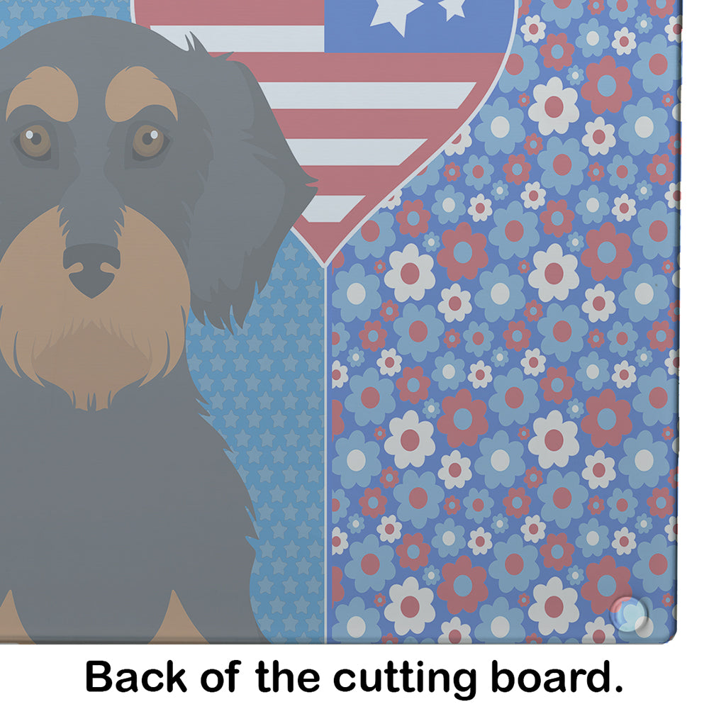 Wirehair Black and Tan Dachshund USA American Glass Cutting Board Large - the-store.com