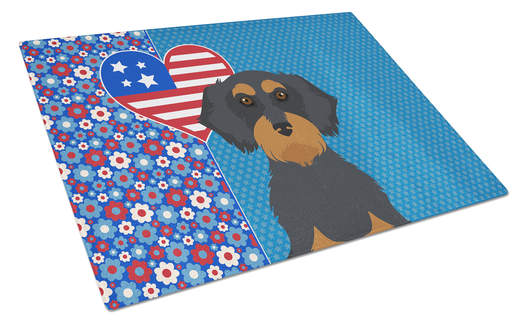 Buy this Wirehair Black and Tan Dachshund USA American Glass Cutting Board Large