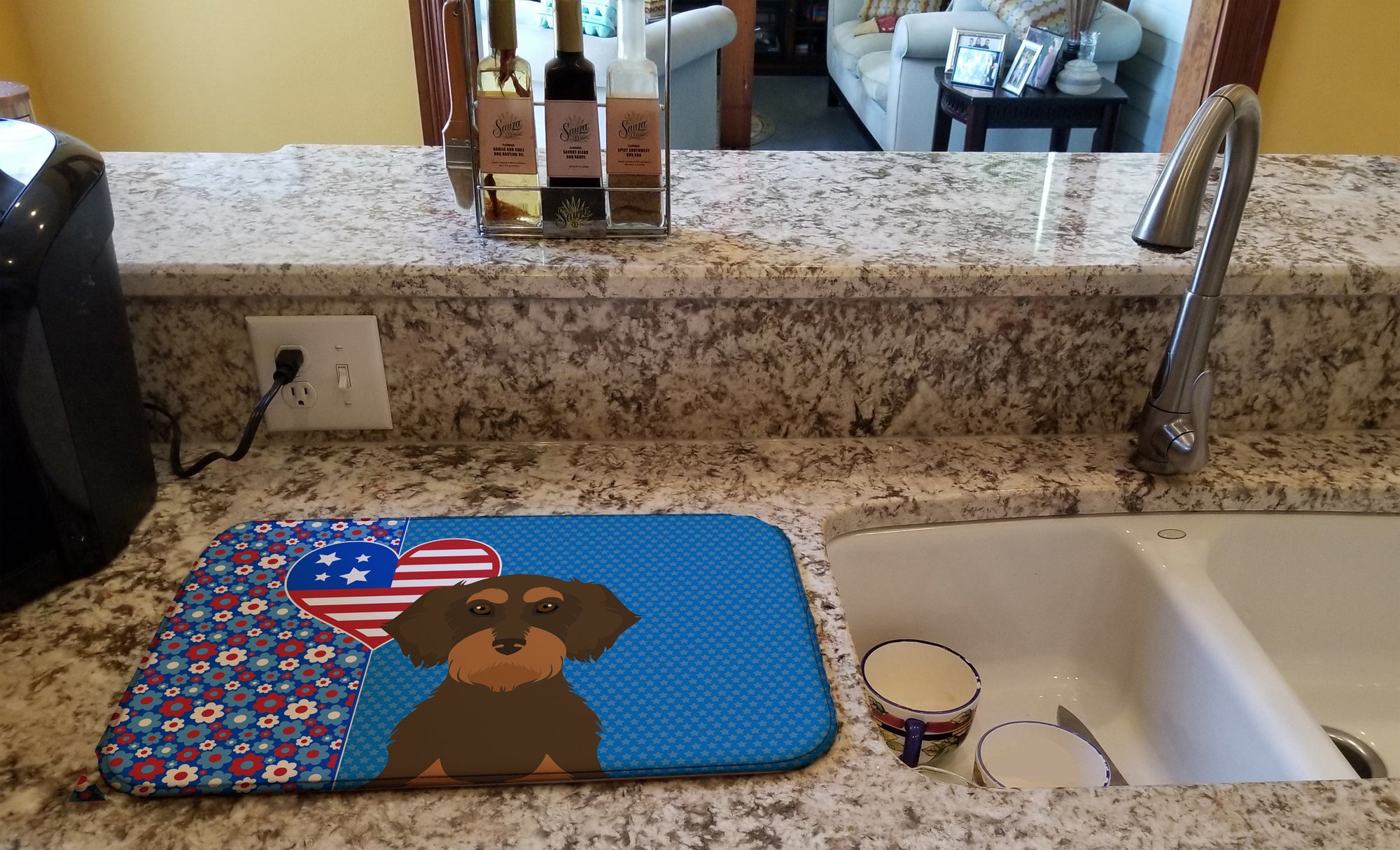 Wirehair Chocolate and Tan Dachshund USA American Dish Drying Mat  the-store.com.
