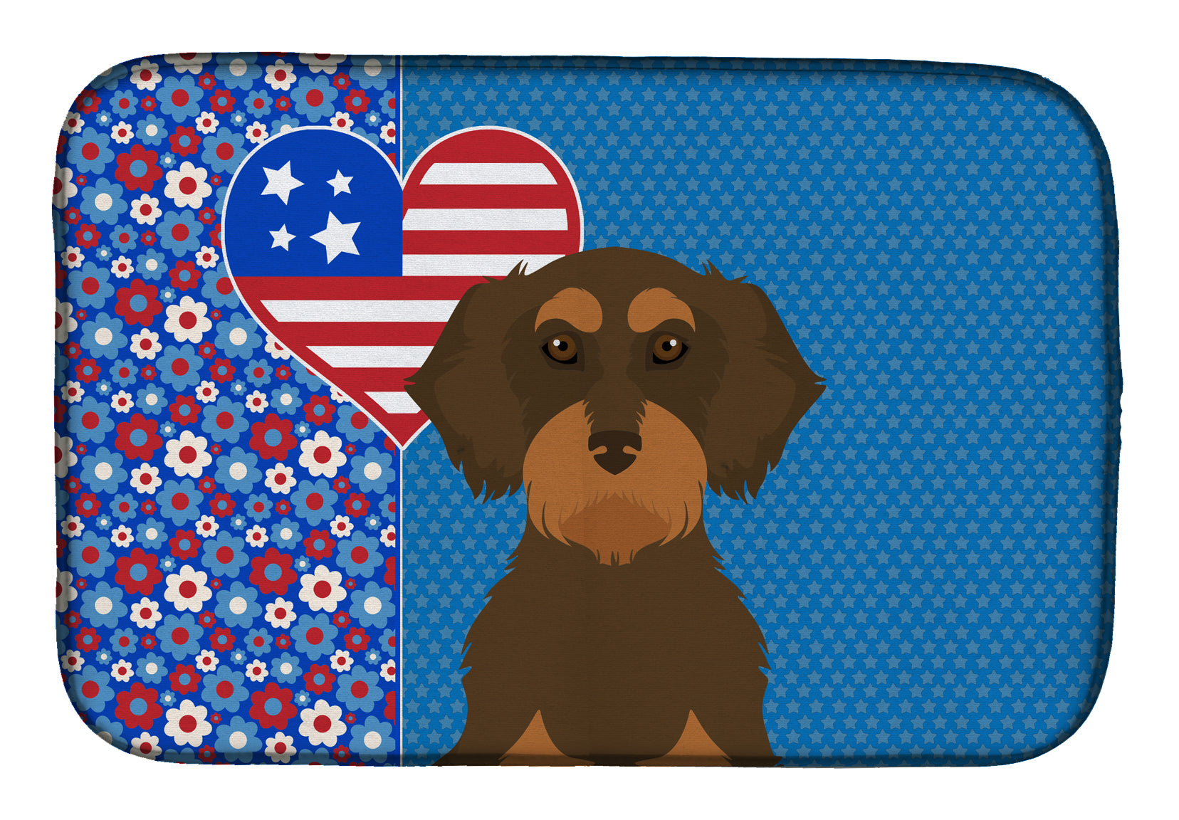 Wirehair Chocolate and Tan Dachshund USA American Dish Drying Mat  the-store.com.