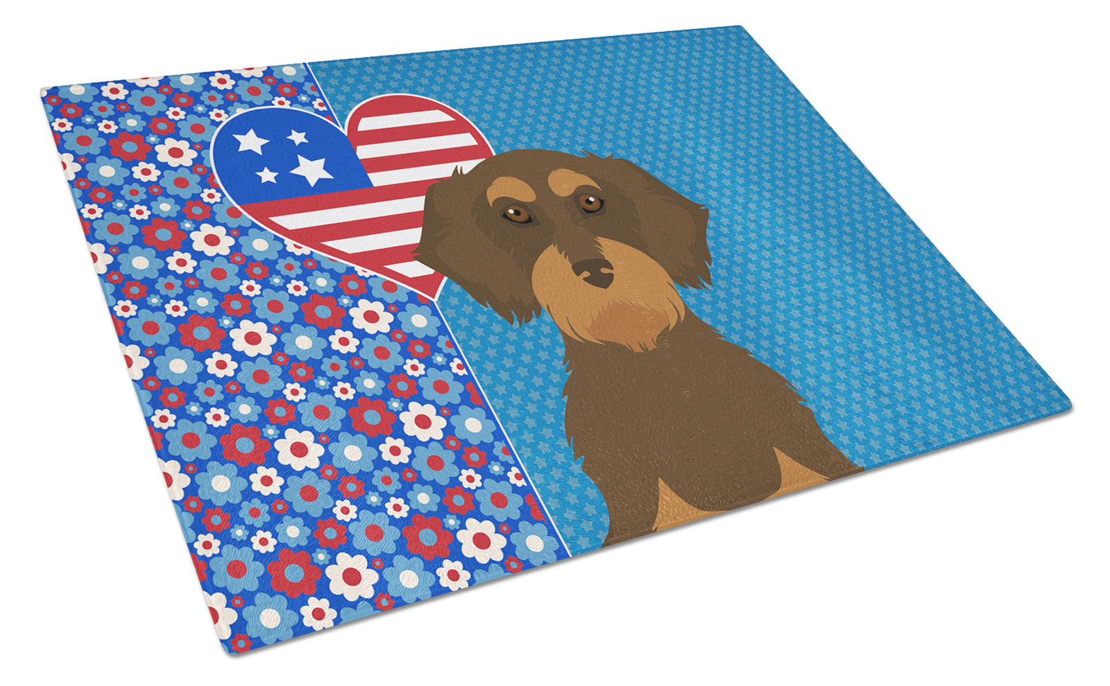 Buy this Wirehair Chocolate and Tan Dachshund USA American Glass Cutting Board Large