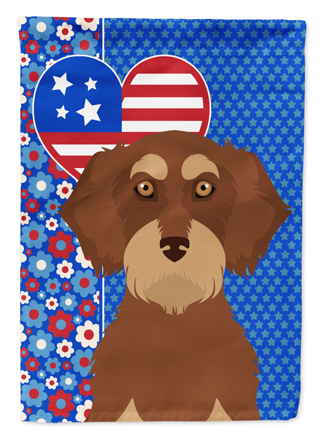 Wirehair Red and Tan Dachshund USA American Flag Garden Size