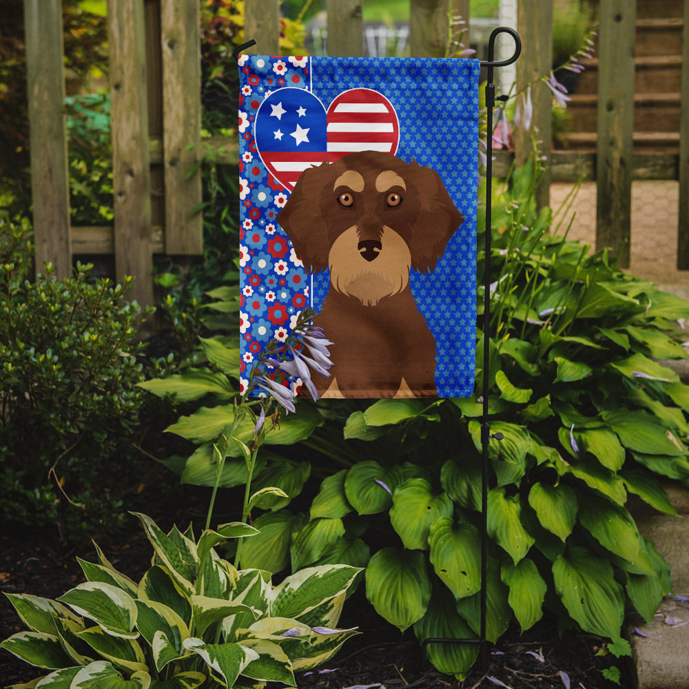 Wirehair Red and Tan Dachshund USA American Flag Garden Size