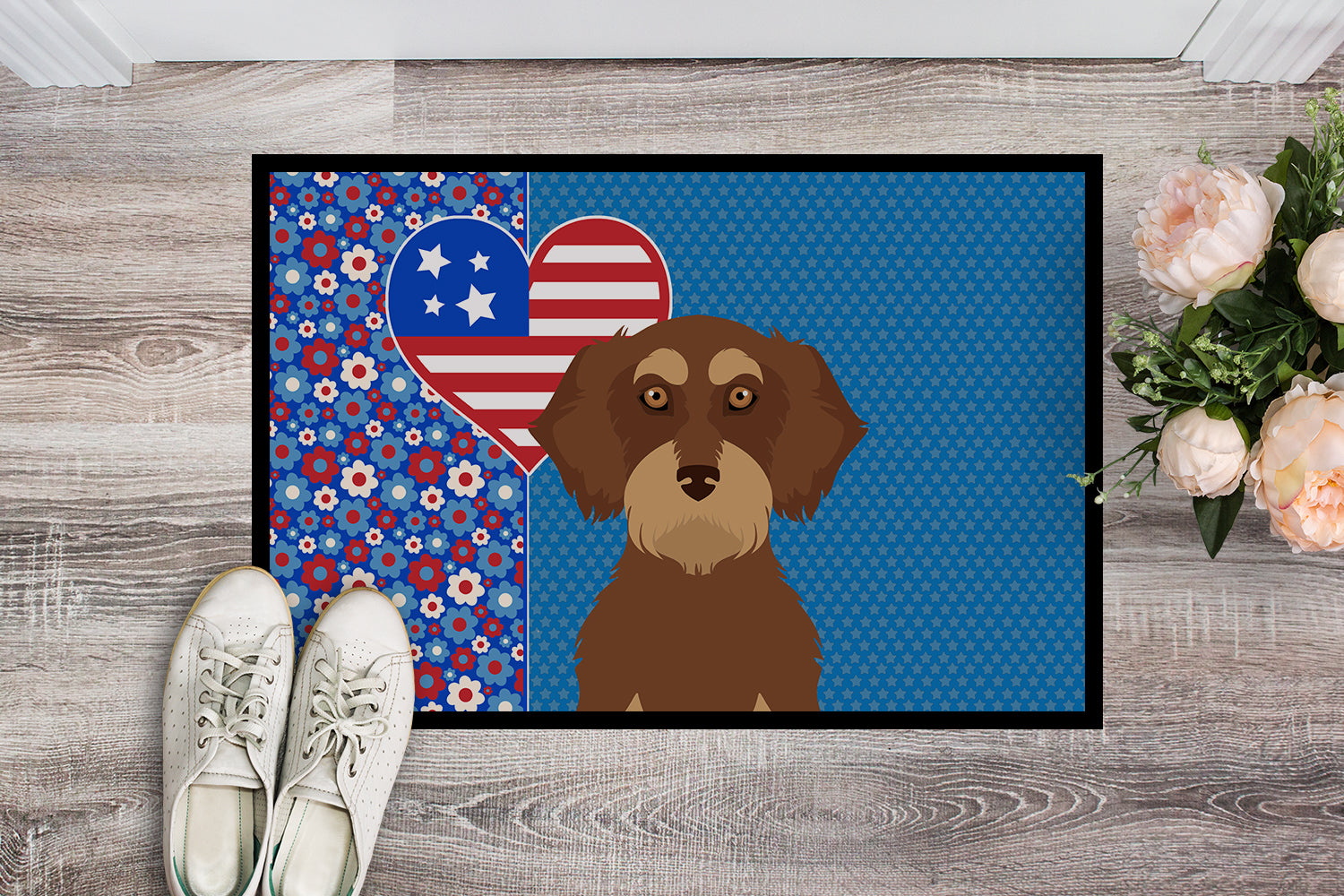 Buy this Wirehair Red and Tan Dachshund USA American Indoor or Outdoor Mat 24x36