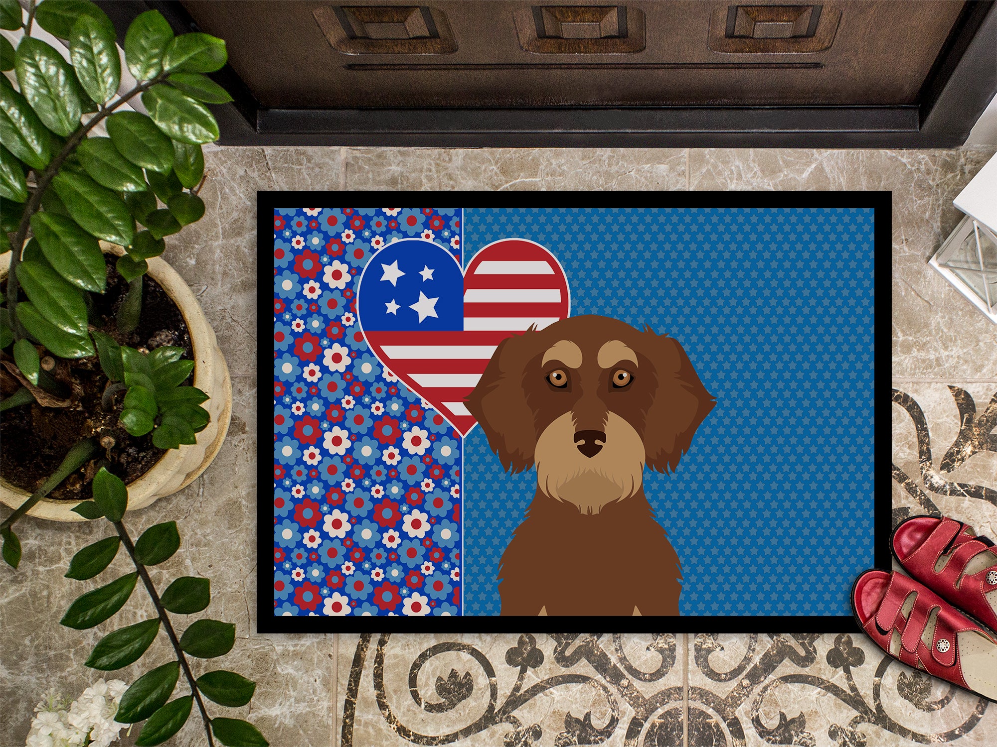 Wirehair Red and Tan Dachshund USA American Indoor or Outdoor Mat 24x36 - the-store.com