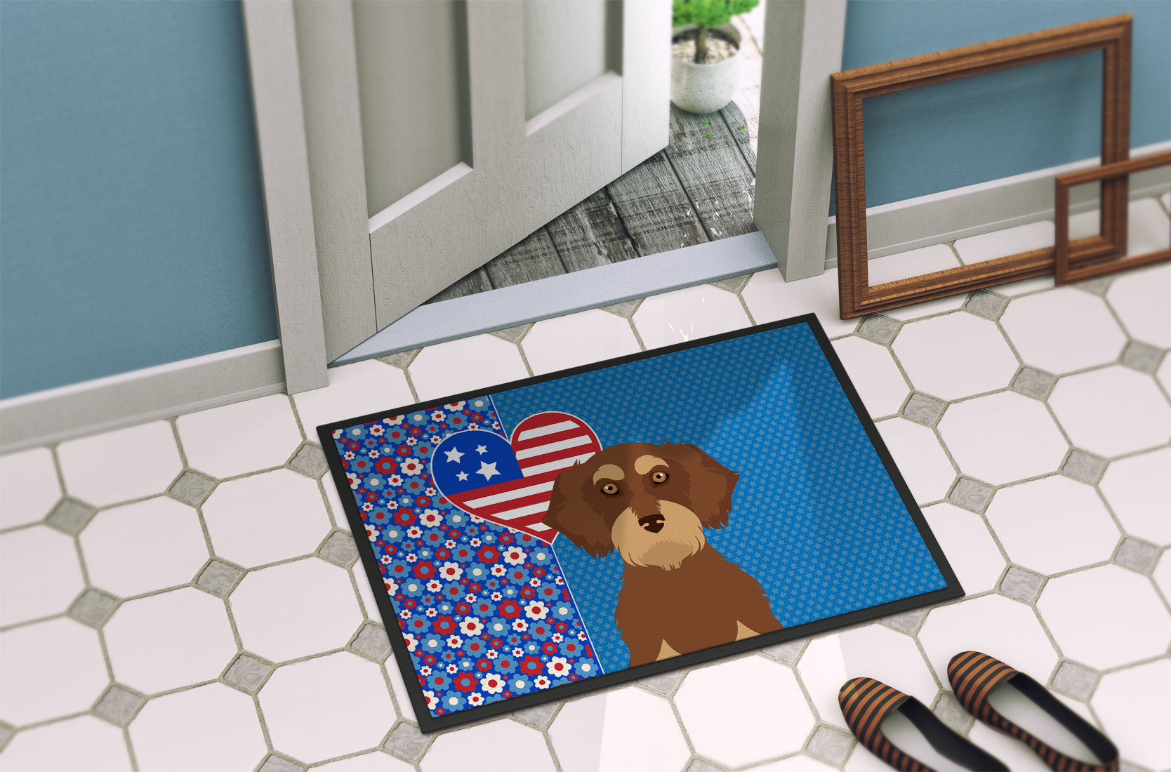 Wirehair Red and Tan Dachshund USA American Indoor or Outdoor Mat 24x36 - the-store.com