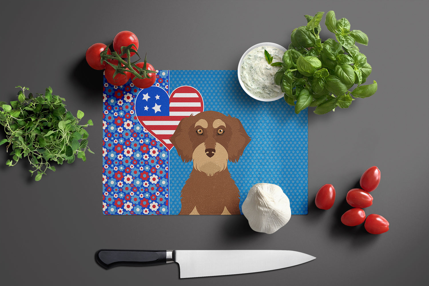 Wirehair Red and Tan Dachshund USA American Glass Cutting Board Large - the-store.com