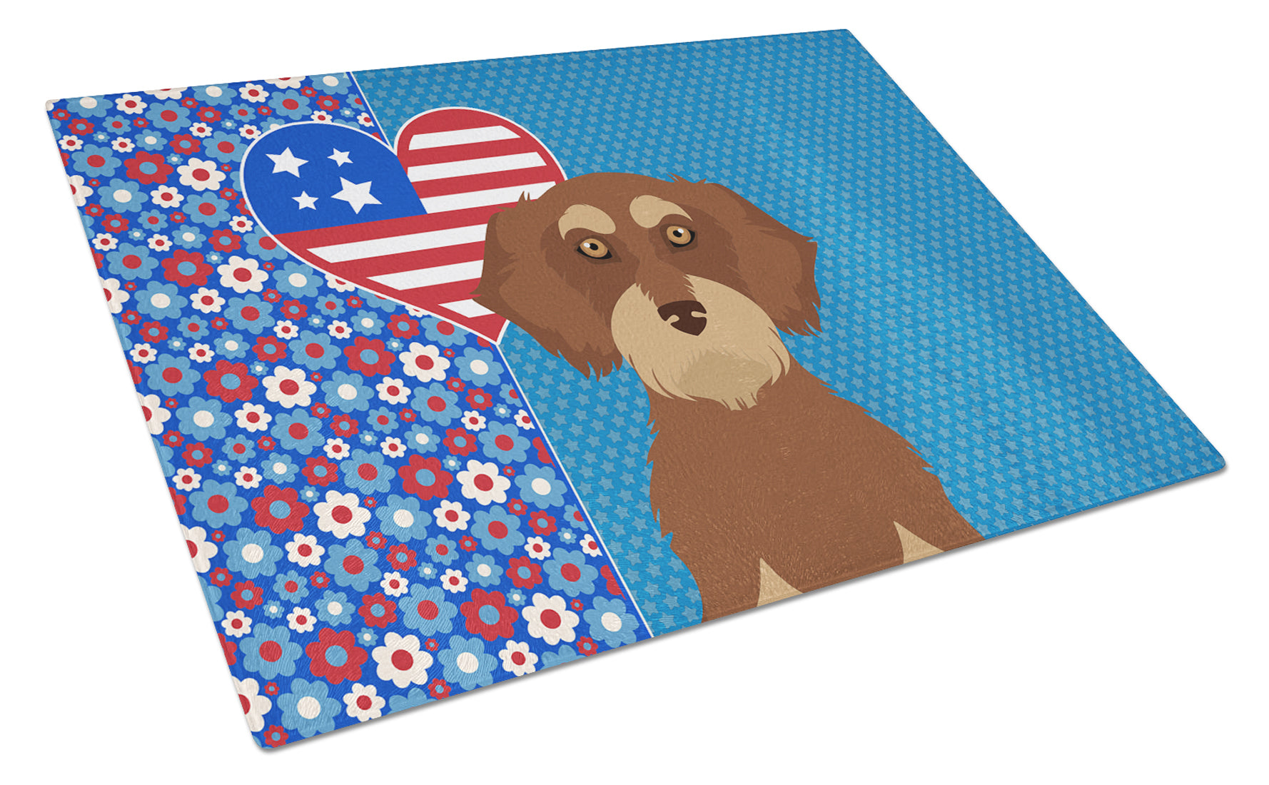 Buy this Wirehair Red and Tan Dachshund USA American Glass Cutting Board Large