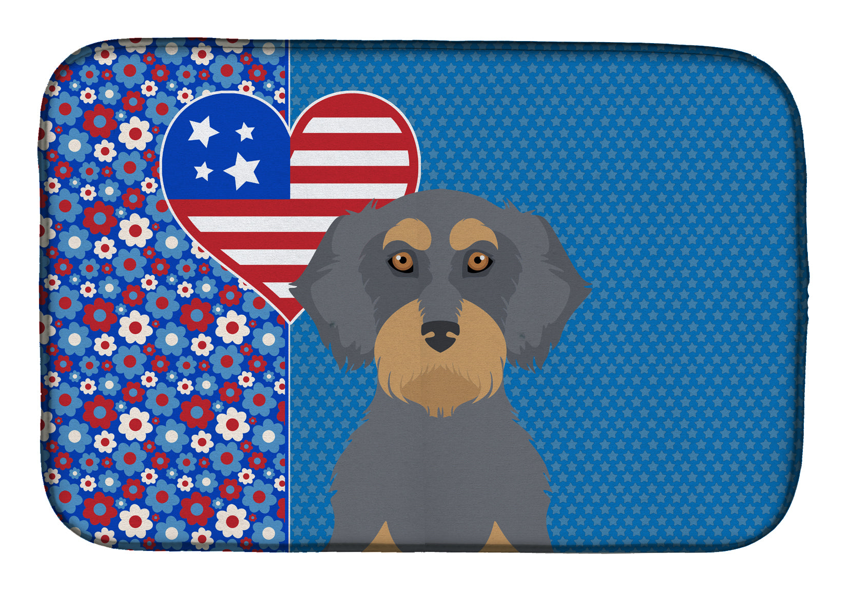 Wirehair Blue and Tan Dachshund USA American Dish Drying Mat  the-store.com.