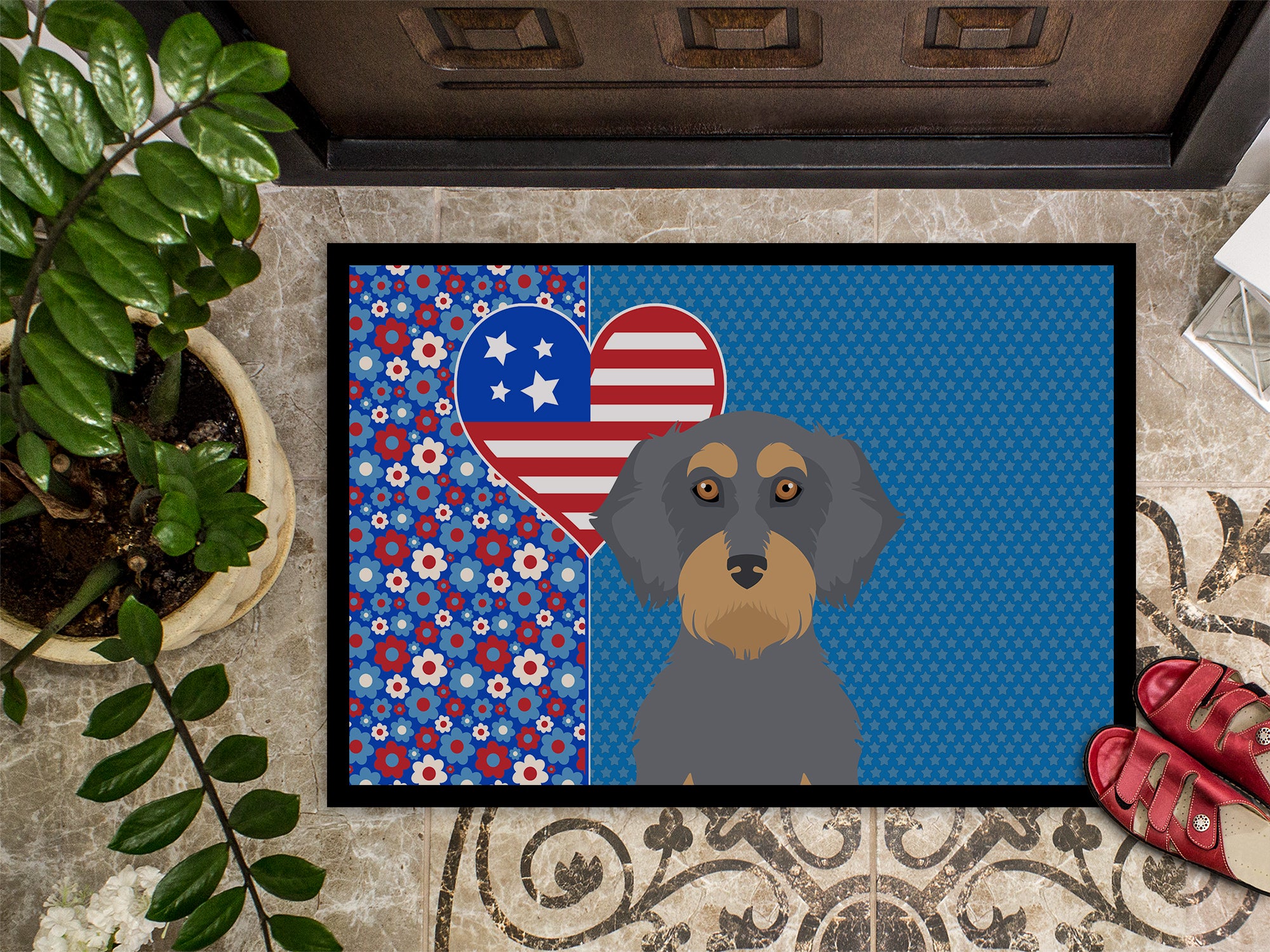 Wirehair Blue and Tan Dachshund USA American Indoor or Outdoor Mat 24x36 - the-store.com