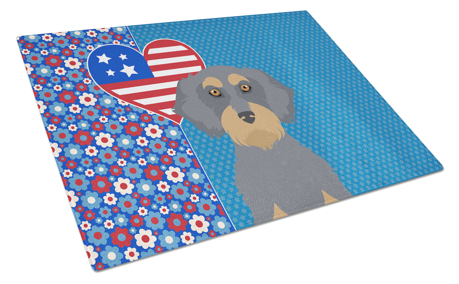 Buy this Wirehair Blue and Tan Dachshund USA American Glass Cutting Board Large