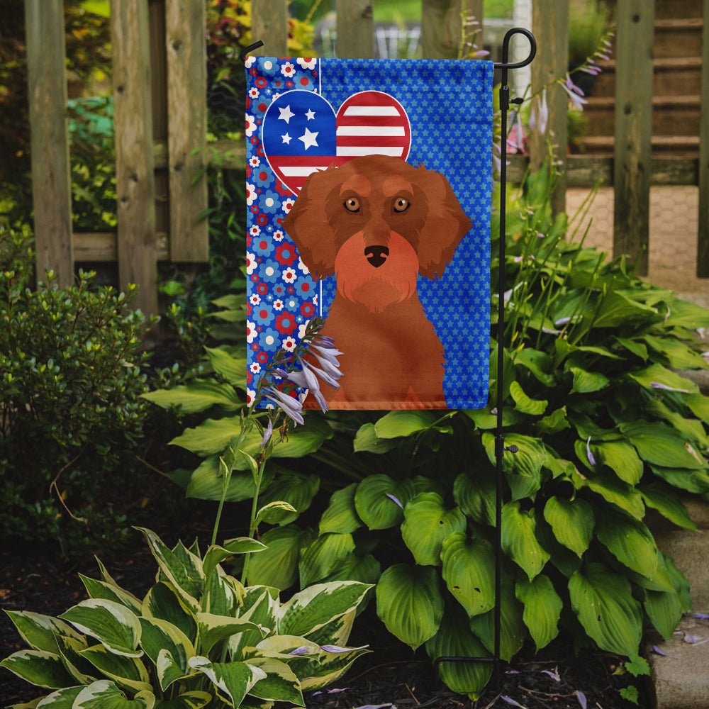 Wirehair Red Dachshund USA American Flag Garden Size  the-store.com.