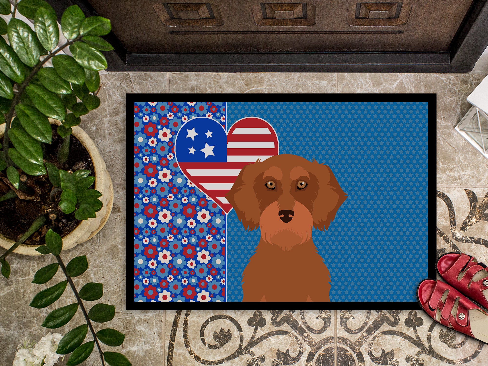 Wirehair Red Dachshund USA American Indoor or Outdoor Mat 24x36 - the-store.com