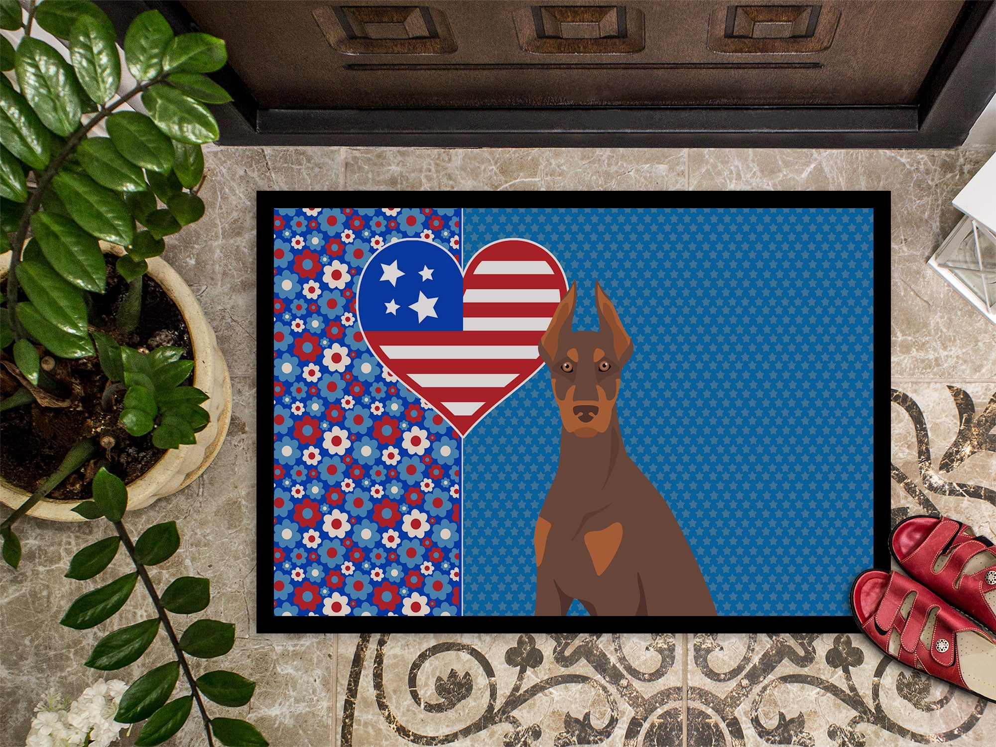 Red and Tan Doberman Pinscher USA American Indoor or Outdoor Mat 24x36 - the-store.com